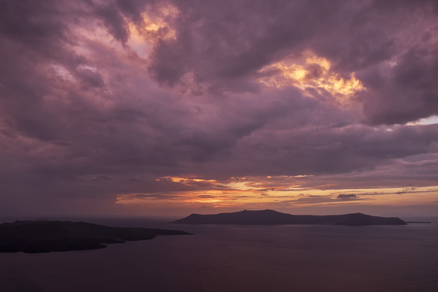 Grèce, Santorin, Fira, Coucher de soleil, Mer Égée