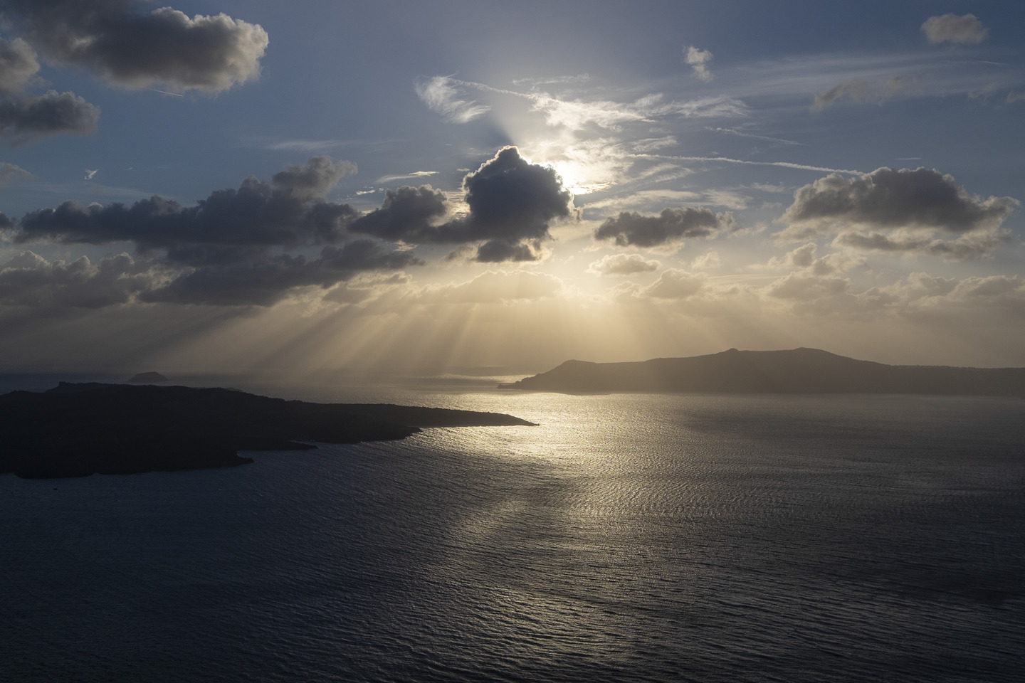Grèce, Santorin, Fira, Coucher de soleil, Mer Égée